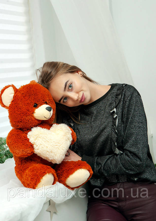 М'яка іграшка плюшевий коричневий ведмедик із серцем