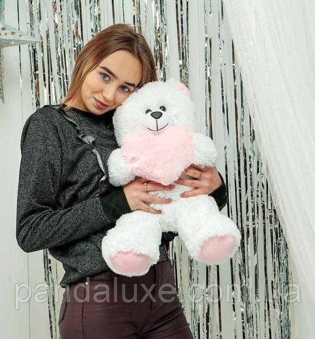 М'яка іграшка плюшевий білий ведмедик із серцем