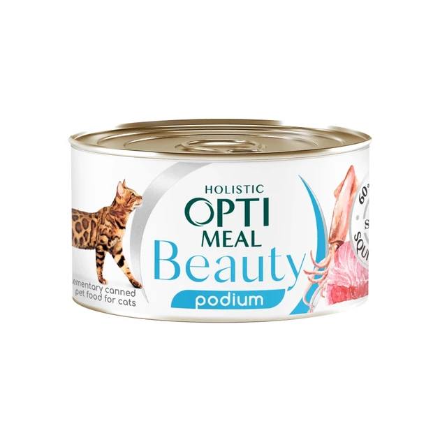 Вологий корм Optimeal Beauty Podium Смугастий тунець у соусі з кільцями кальмарів 70 гр