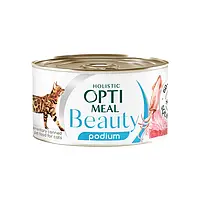Вологий корм Optimeal Beauty Podium Смугастий тунець у соусі з кільцями кальмарів 70 гр