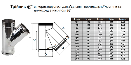 Трійник 45° для димоходу ø110 мм 1 мм Версія-Люкс (10214), фото 3