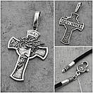 Срібний хрестик з цепочкою із шовку. Хрест "Образ" та шовковий шнурок зі срібним замком. Довжина 55 см, фото 7