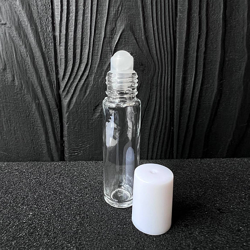 Флакон стеклянный "Roll-On" 10 мл с белой пластиковой крышкой (ID ...