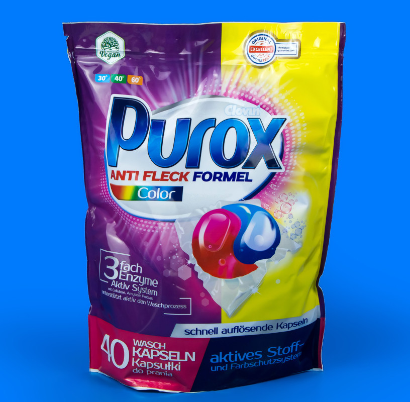 Гелеві капсули для прання кольорової білизни Purox Color Anti Fleck Formula 40 шт.