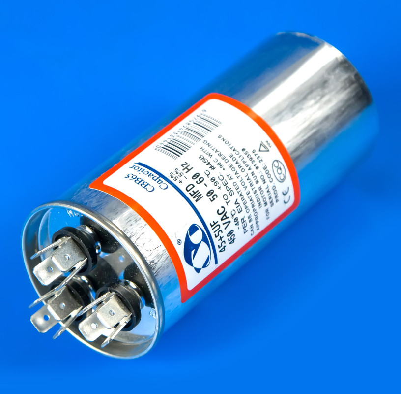 Конденсатор CBB65 45/5 Mf 440V для кондиціонера в металевому корпусі, фото 1