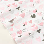 Лоскуток.Фланель "Асорті" коралово-рожеві та сірі серця на білому тлі No Е-1031-1, 43*160 см, фото 2
