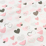 Лоскуток.Фланель "Асорті" коралово-рожеві та сірі серця на білому тлі No Е-1031-1, 43*160 см, фото 4