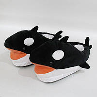 Прикольные мягкие тапочки-кигуруми домашние Акула китовая Касатка Черная