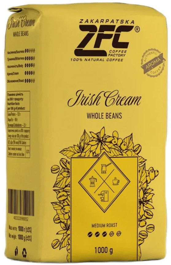 Кава в зернах ZFC Irish Cream 1кг (ZFC Ірландський крем), свіже обсмажування, ароматизована кава