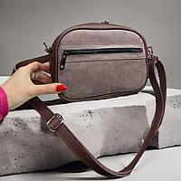 Модний жіночий клатч крос боді сумка через плече темно-пудрова замшева містка маленька сумка жіноча