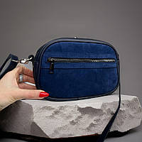 Модний жіночий клатч крос боді сумка через плече синя замшева містка маленька сумка жіноча