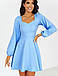 Витончене коктейльне коротке плаття з вільним рукавом, блакитне, фото 4