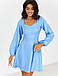 Витончене коктейльне коротке плаття з вільним рукавом, блакитне, фото 2