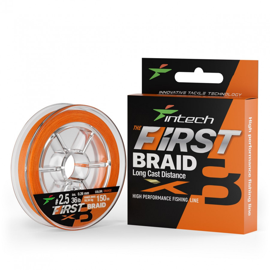 Шнур плетений Intech First Braid X8 Orange 150m #2.5 (36lb /16.34kg)