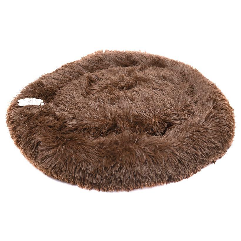 Лежанка для собак і котів круглий плюшевий килимок висота борту 8см діаметр 45см колір коричневий