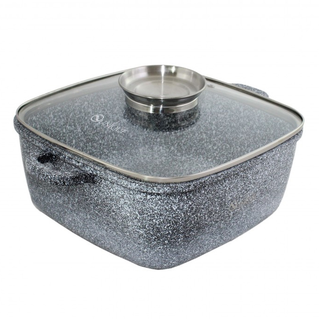 Котел квадратний з гранітним покриттям та кришкою 20 см UNIQUE UN-5204 Котел для кухні на 2.4 л Сірий, фото 1