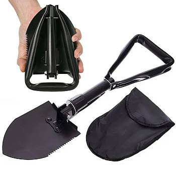 Лопата туристична 46см сталева + чохл, Чорний / Лопата складана / Туристична лопата / Саперна лопата