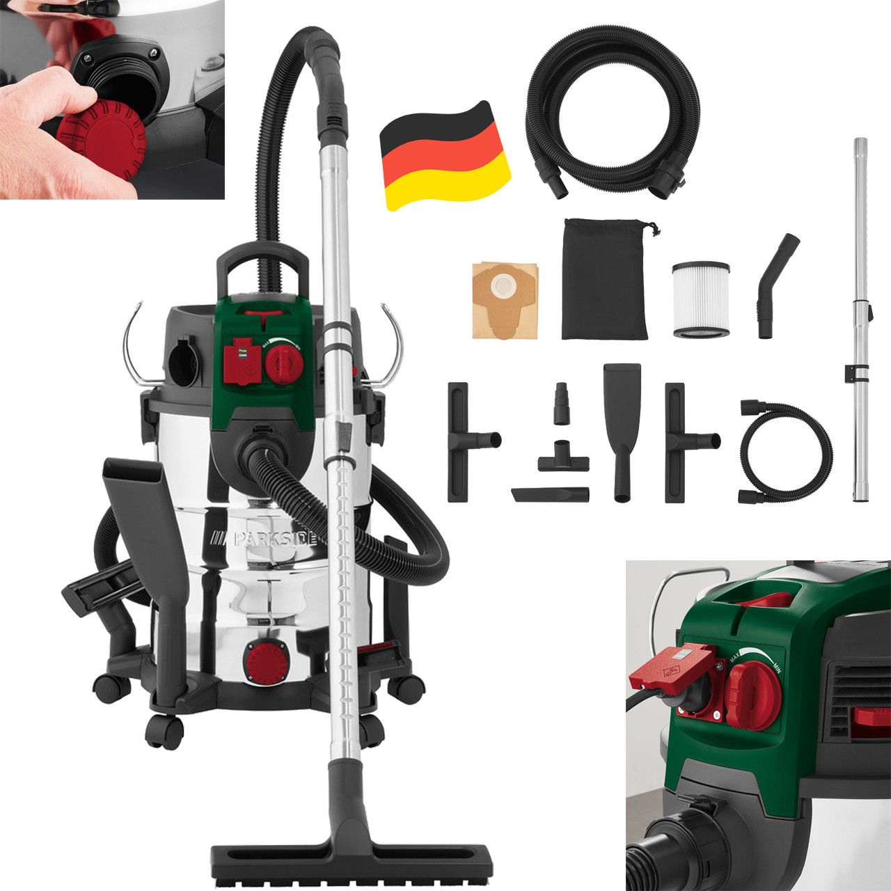 Господарський пилосос Parkside PWD 30 C1 для сухого та вологого прибирання (1500 Вт, 30 л, Німеччина), фото 1