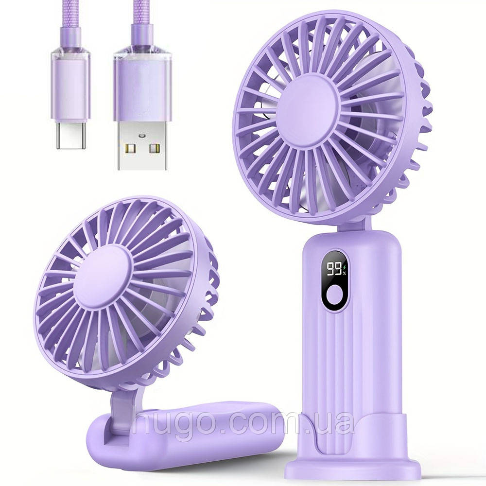 Портативний вентилятор на підставці, 5000 mah, від USB, Ліловий / Міні вентилятор акумуляторний, фото 1