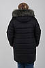 Жіночий чорний теплий зимовий пуховик середньої довжини з з хутром, фото 4