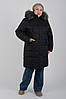 Жіночий чорний теплий зимовий пуховик середньої довжини з з хутром, фото 2