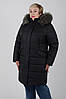 Жіночий чорний теплий зимовий пуховик середньої довжини з з хутром, фото 5
