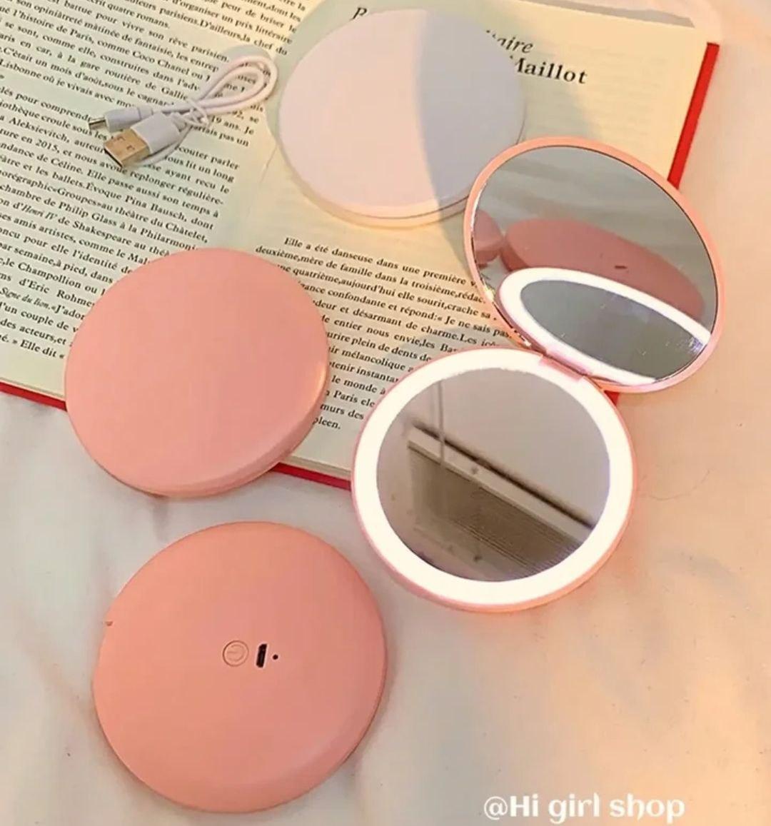 Кишенькове дзеркало з підсвічуванням LED (Рожеве), фото 1