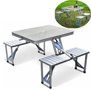 Розкладний стіл-валіза для пікніка з 4 стільцями Aluminum picnic table Туристичний стіл-валіза зі стільцями