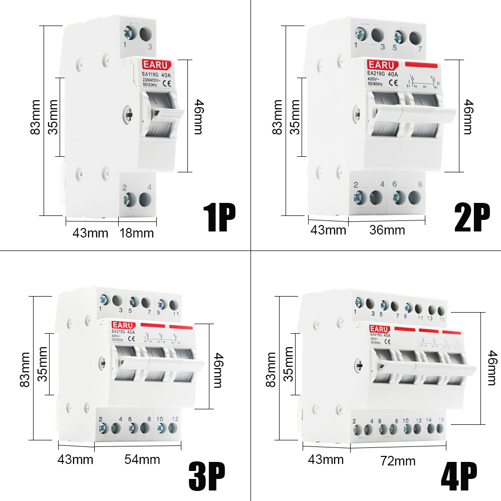 Автоматичний вимикач EARU Electric, 4P, 63A, EA-419G на DIN-рейку 400V