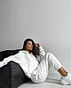 Білий жіночий повсякденний спортивний базовий теплий флісовий костюм 2-ка: Штани та кофта на блискавці з капюшоном, фото 5