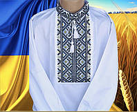 Вишиванка підліткова для хлопчика з довгим рукавом розмір 6-12 років, білого кольору