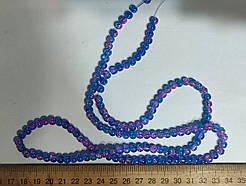 Нимистини бите скло сине-рожевий діаметр 6 мм на нитці