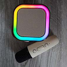 Дитяча Bluetooth колонка з мікрофоном 5Вт RGB підсвічування Міні караоке 2000mAh K12 Бежевий, фото 6