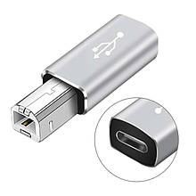Перехідник адаптер USB Type-C на USB-B 2.0 для принтера, сканера, синтезатора / сірий