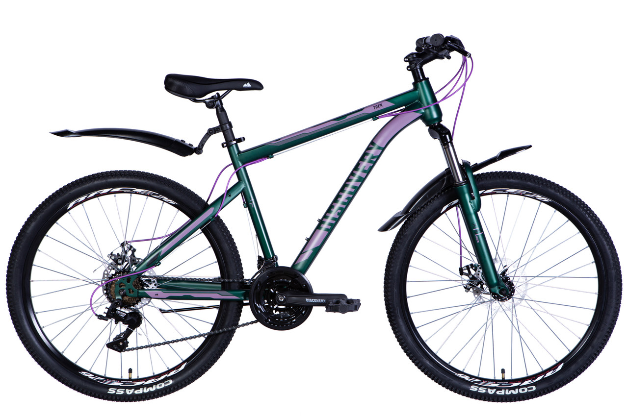 Велосипед сталь 26" Discovery TREK AM DD рама-13" зелений (матовий) з крилом Pl 2024