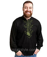 Чоловіча вишиванка Доля р. 52. чорна з оливковою вишивкою