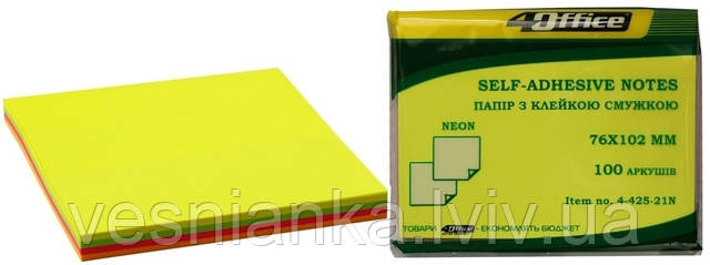 Стікери для нотаток клеючі 76*102мм. 4 кольори 4-425-21N Office, фото 1