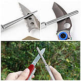 Точилка для ножів кишенькова алмазна для ножів, ножиць та гачків Срібляста, фото 3