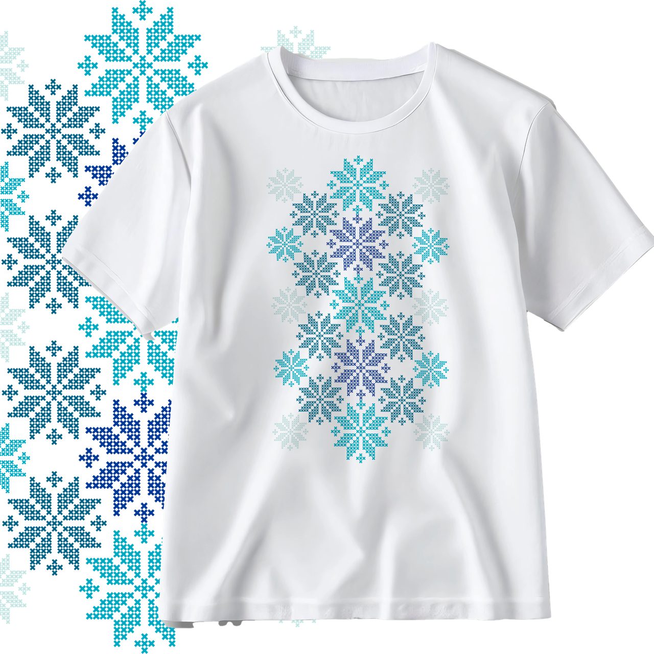 Футболка жіноча унісекс Stedman з принтом ВИШИВКА ОРНАМЕНТ СНІЖИНКИ СИНІ XS белая, фото 1