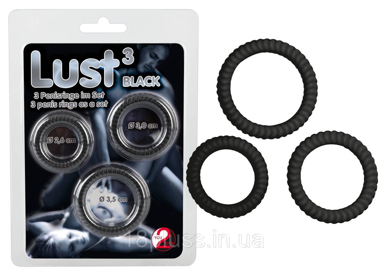 Набір ерекційних кілець Lust 3 Black, фото 1