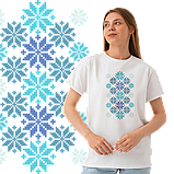 Футболка жіноча унісекс Stedman з принтом ВИШИВКА ОРНАМЕНТ СНІЖИНКИ СИНІ XS белая, фото 6