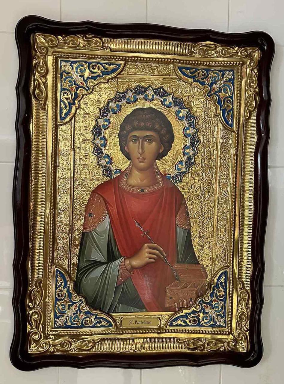 Ікона Пантелеймона цілителя з емалевими вставками, 110х80 см, фото 1