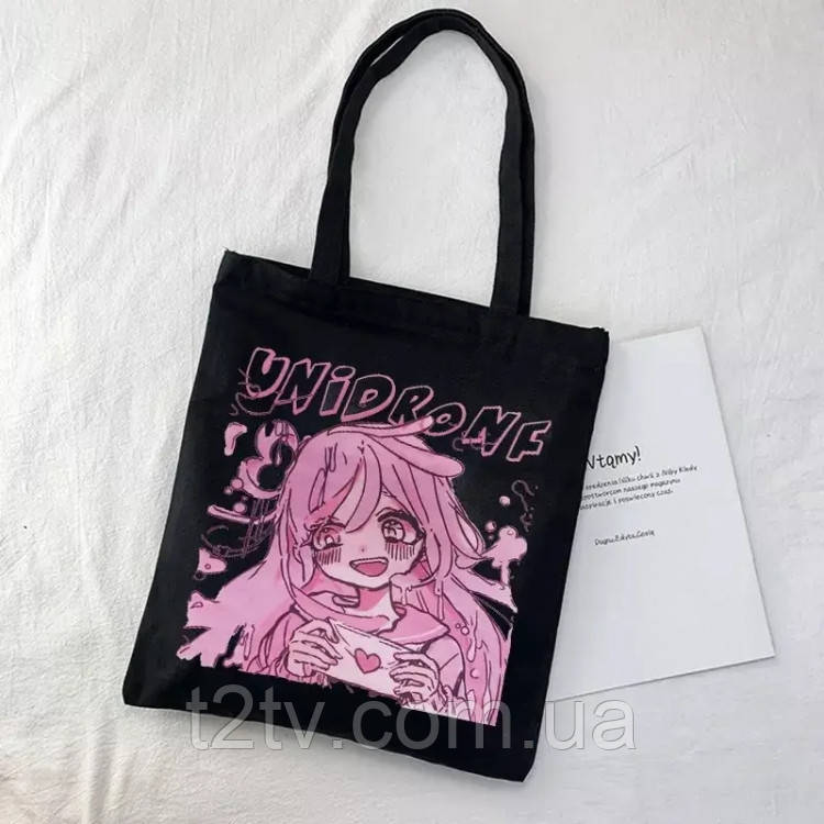 Еко сумка шоппер аніме з принтом 39х34 см (Чорний), фото 1