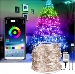 Світлодіодна гірлянда з Bluetooth та пультом RGB 10м - оригінал