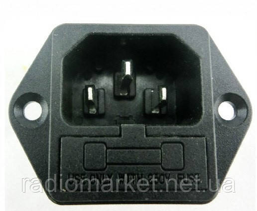 Штекер (вилка) мережевий 3pin з запобіжником, монтажний, фото 1