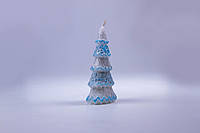 Свечи декоративные, новогодние Елочка, голубая с блестками h-155 мм