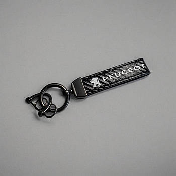 Брелок автомобільний шкіряний з карабіном Peugeot, екошкіра та метал