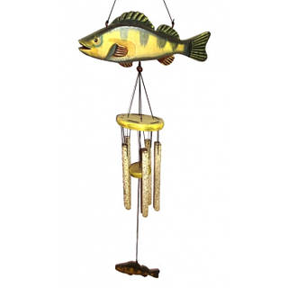 Поющие ветра 5 трубочек Рыба зелёная , колокольчик фен шуй, музыка ветра