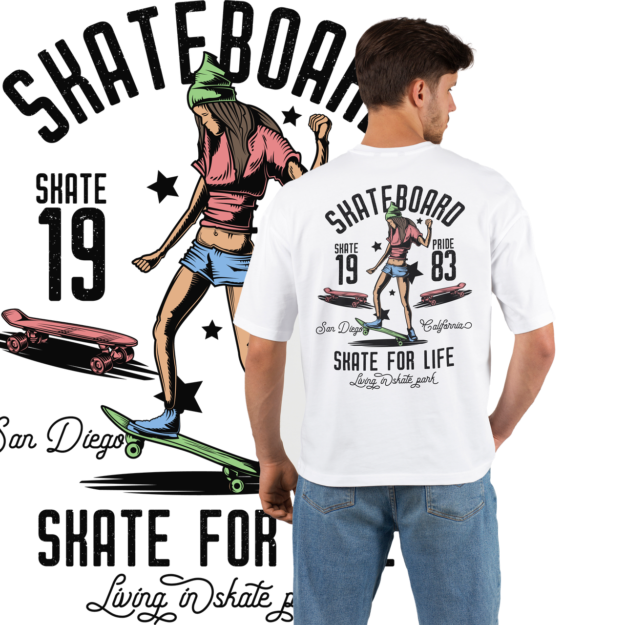 Футболка унісекс Stedman з принтом SKATEBOARD XS белая, фото 1