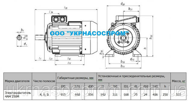 Електродвигун 4АМ 250 М8 45 кВт 750 об/хв